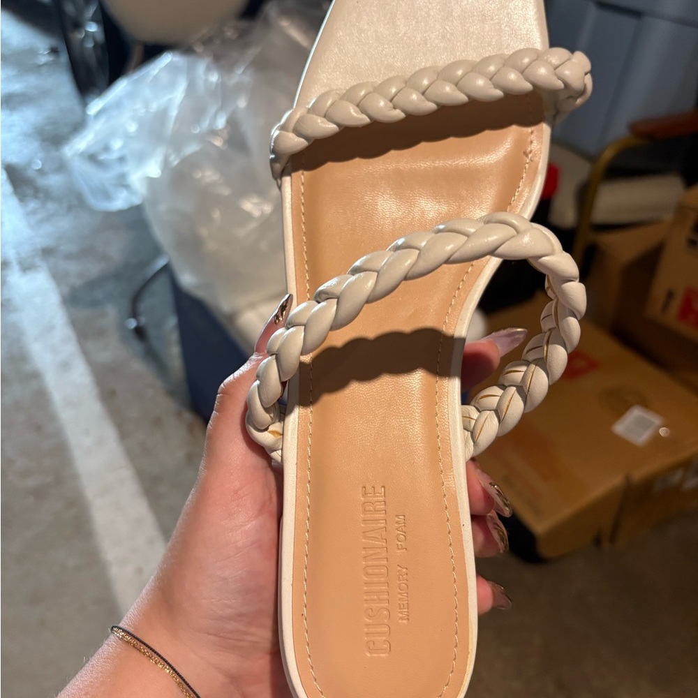 Cushionaire Women's Elegant white Braided Sandals